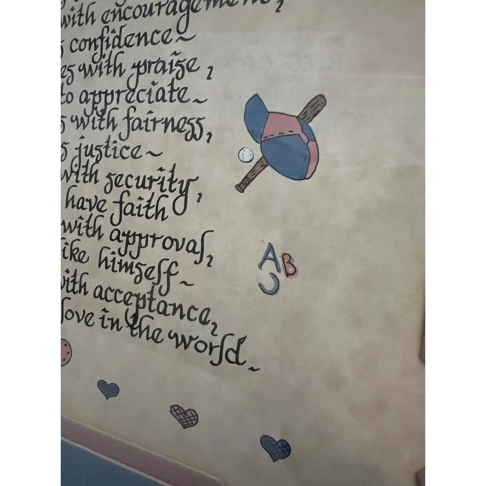 Vintage Children Learn What They Live Framed Calligraphy Poem C Blaine 1980s